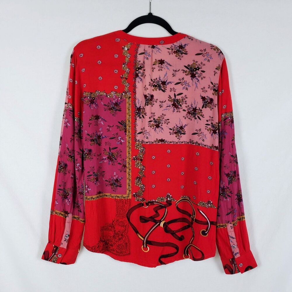 Desigual Bohemian Eclectic Mixed Print Patchwork Top Womens L Artsy Button Front - Picture 2 of 8